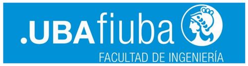 Logo Facultad de Ingeniería Universidad de Buenos Aires. Fondo celeste, letras en blanco.