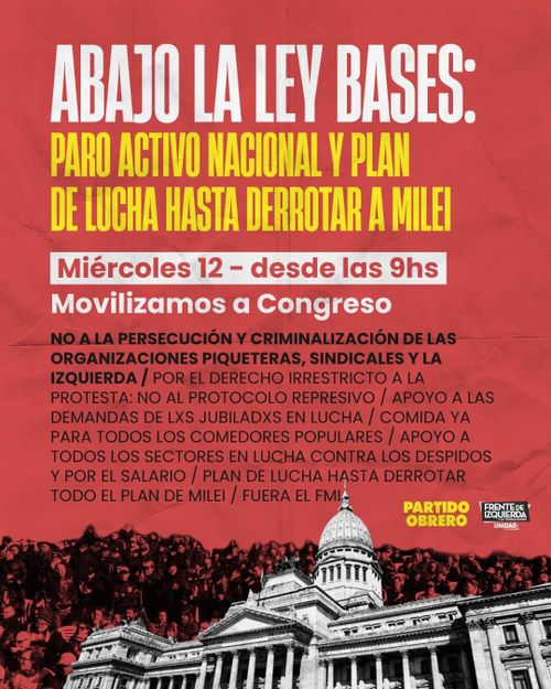 Abajo La Ley Bases: Miércoles 12 desde las 9 hs manifestación frente al Congreso